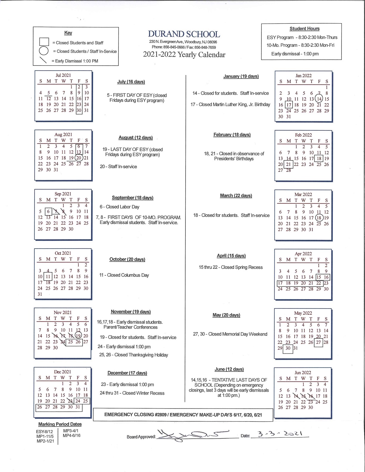 School Calendar Durand, Inc.